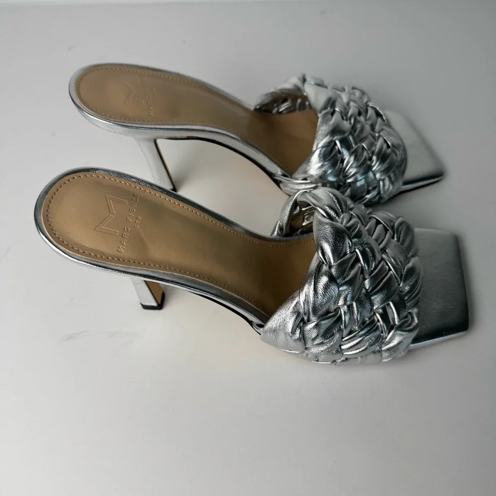 Marc Fisher leather Silver Woven Heeled sandals - Picture 5 of 9